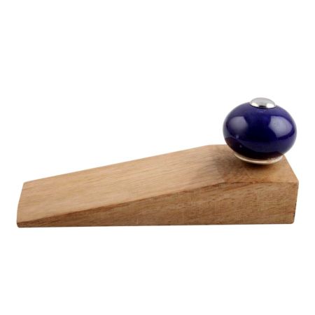 Navy Blue Round Ceramic Wooden Door Stopper
